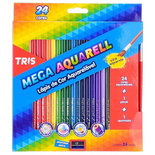 Lápis Aquarela 24 Cores + Pincel - Tris