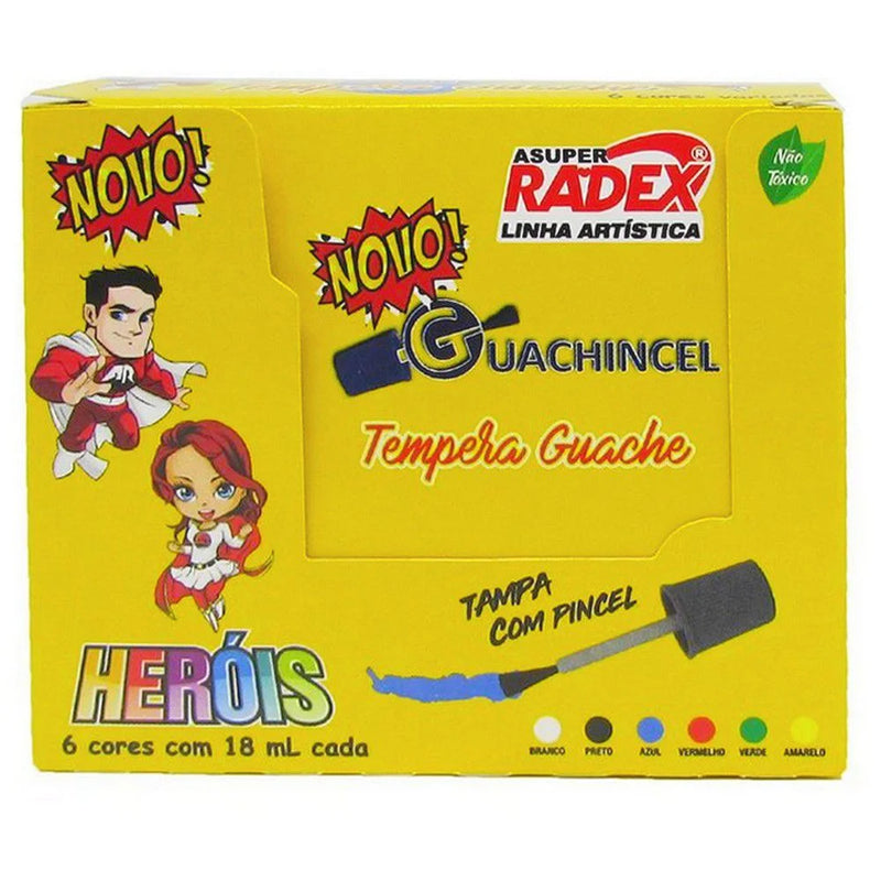 Tempera Guache Heróis 6 Cores Com Pincel - Radex