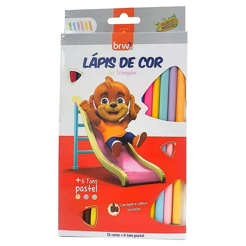 Lápis De Cor Escolar Triangular Com 12 Cores - Brw