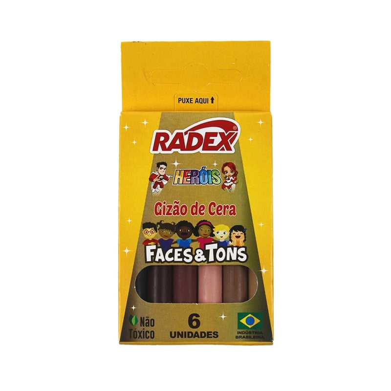 Giz de Cera 6 Cores Faces e Tons Fino - Radex