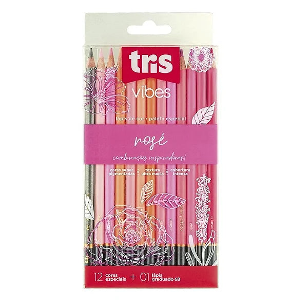 Lápis De Cor Vibes Rose 12 Cores - Tris