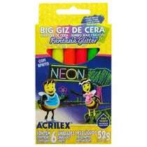 Giz de Cera Big Neon Glitter 6 Cores - Acrilex