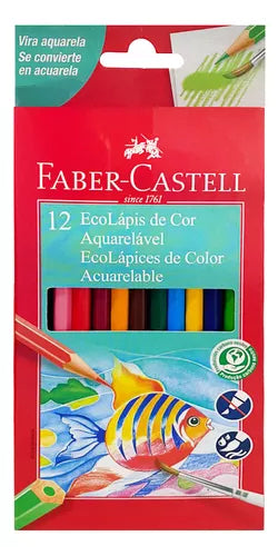 Lápis De Cor 12 Cores Aquarelável + Pincel - Faber Castell