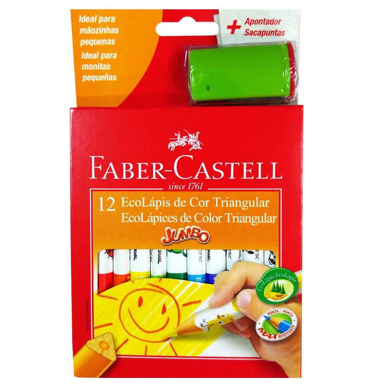 Lápis De Cor 12 Cores Triangular Jumbo + Apontador - Faber Castell