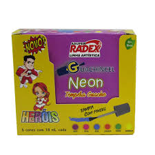 Tempera Guache Heróis 6 Cores Neon Com Pincel - Radex